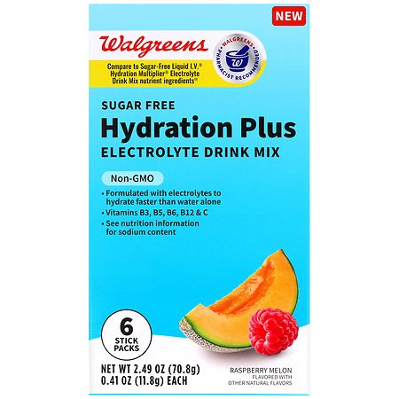 Walgreens Sugar Free Hydration Plus Electrolyte Drink Mix Raspberry Melon - 0.41 oz x 6 pack