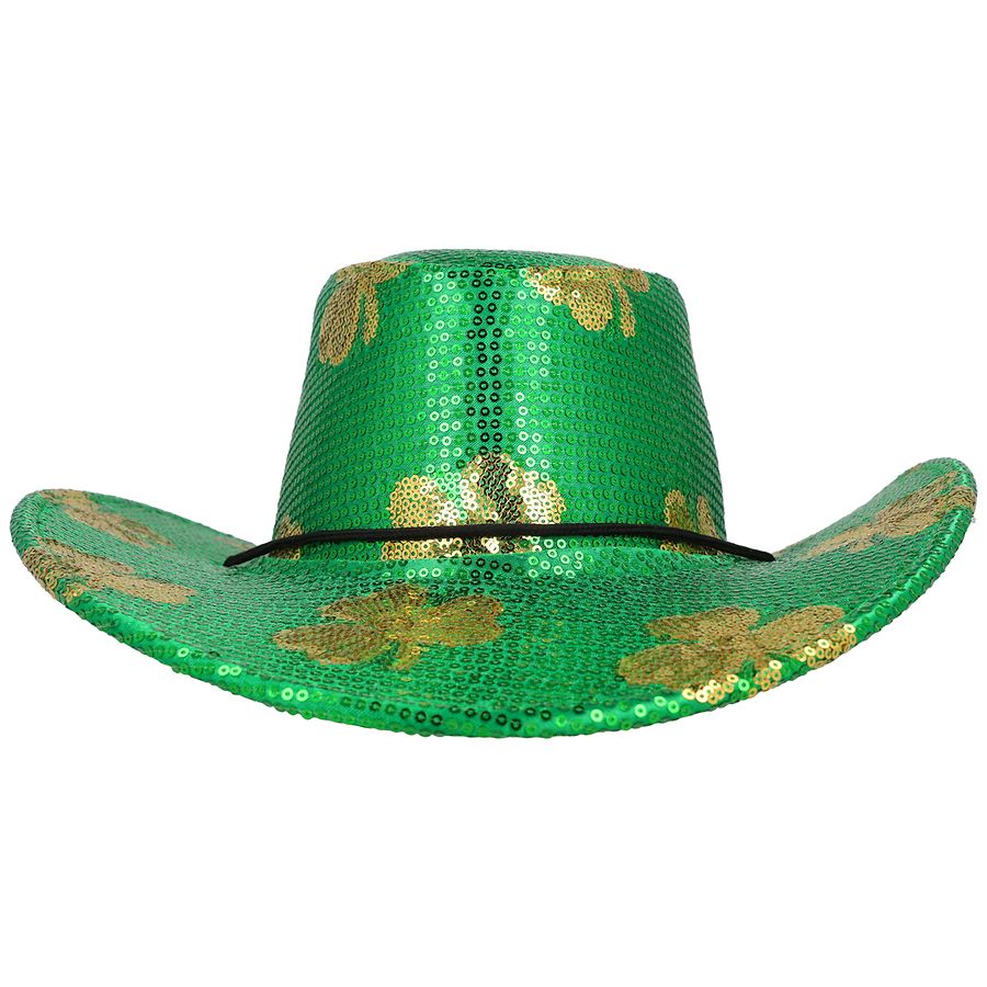 Green and Gold St. Patrick’s Day Embellished Hat with Peacock Feather Cowboy Hat JeashCHAT St. Patrick main image 2