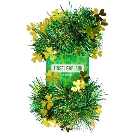 Festive Voice Tinsel Garland, Shamrocks 9 ft