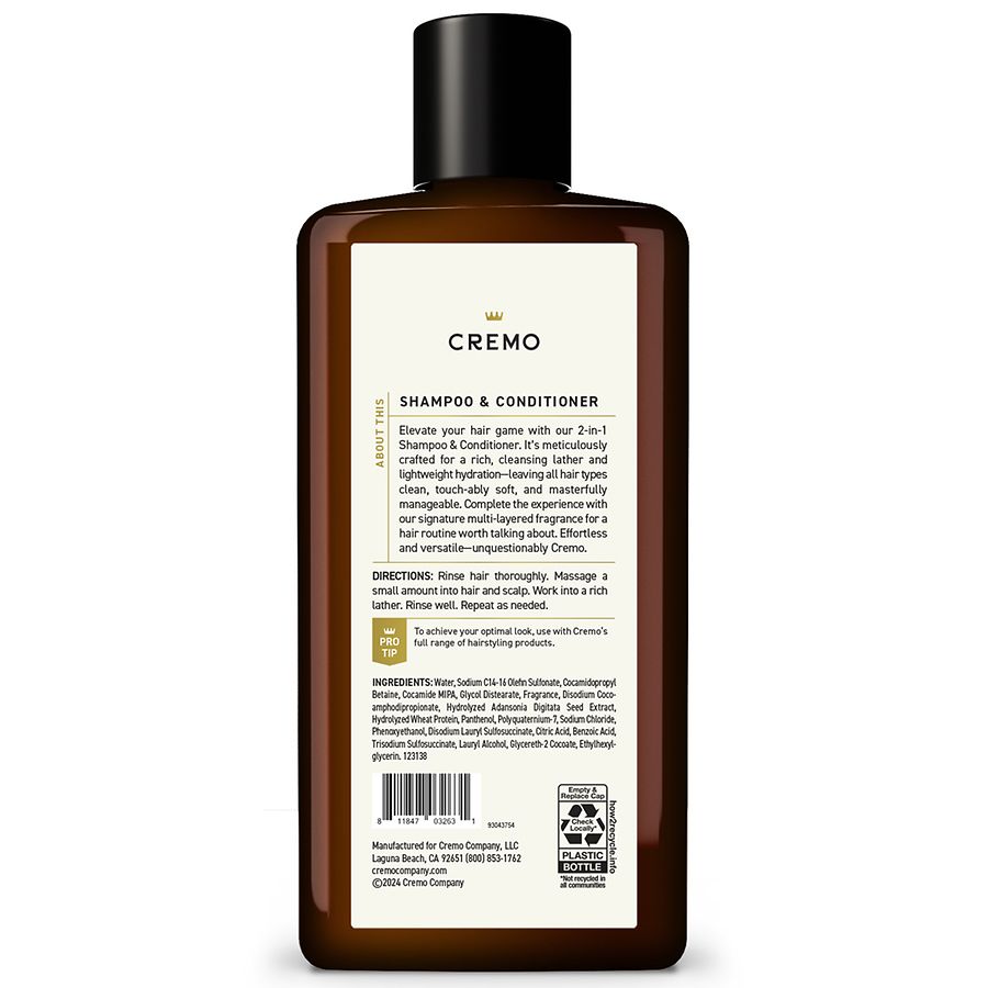 Cremo 2-In-1 Shampoo & Conditioner Bourbon & Oak | Walgreens