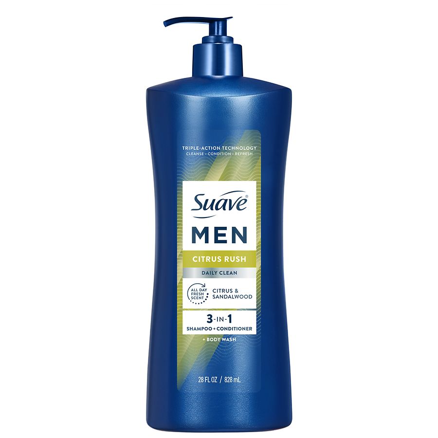Suave Men Daily Clean 3-in-1 Shampoo, Conditioner & Body Wash Citrus Rush