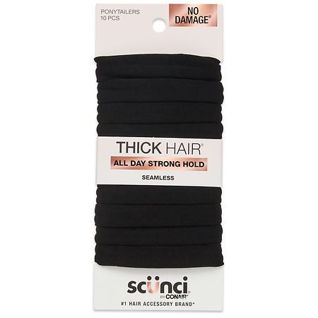 Scunci Thick Hair, Seamless + No Damage Hair Tie/ Ponytail Black