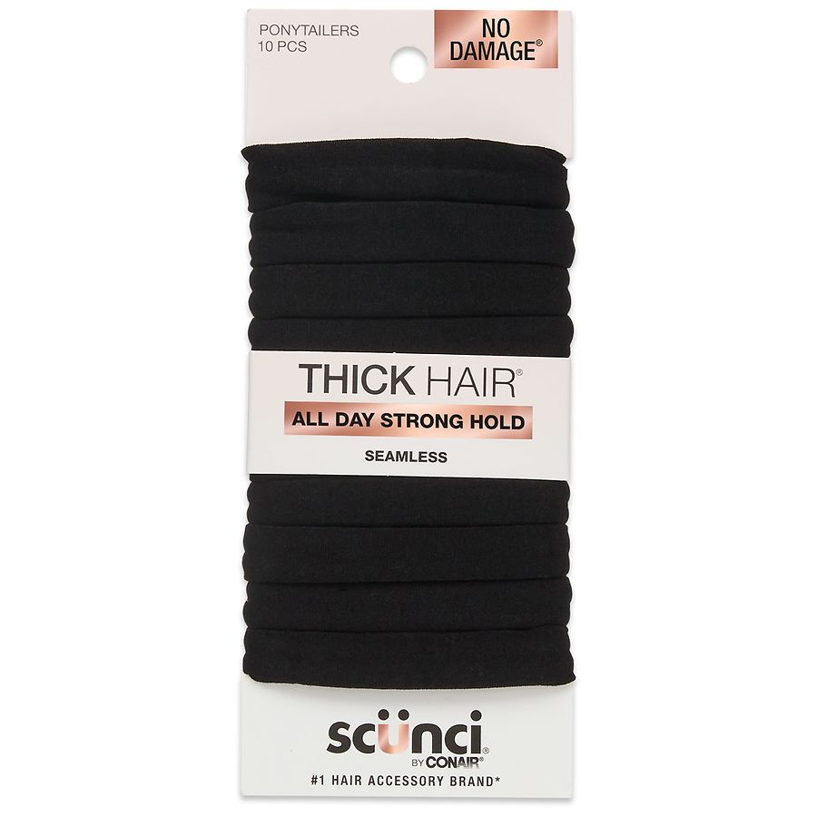 Scunci Thick Hair, Seamless + No Damage Hair Tie/Ponytail Black