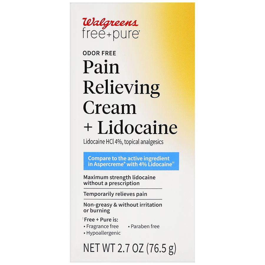 Walgreens Free & Pure Pain Relieving Cream + Lidocaine Odor Free