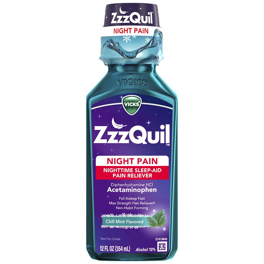 Vicks ZzzQuil Liquid Pain Reliever, Sleep Aid Chill Mint