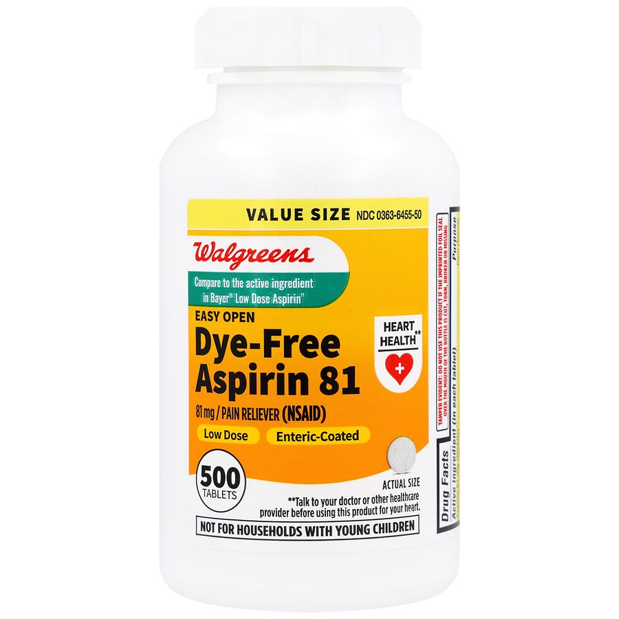 Walgreens Easy Open Dye-Free Aspirin 81 mg Low Dose Enteric-Coated Tablets