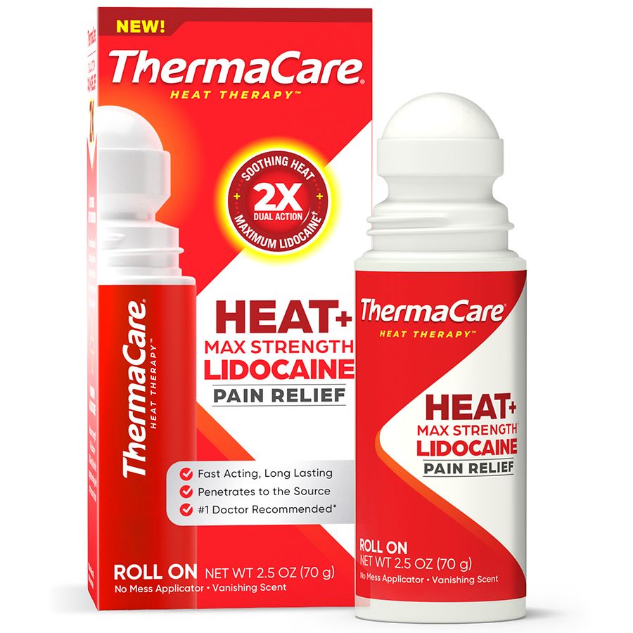 ThermaCare Heat + Max Strength Lidocaine Roll-On, Dual Action Pain Relief