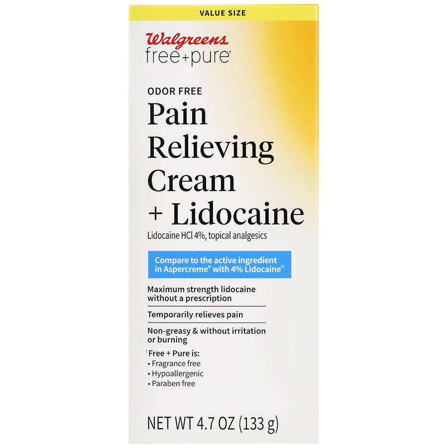 Walgreens Free & Pure Pain Relieving Cream + Lidocaine Odor Free