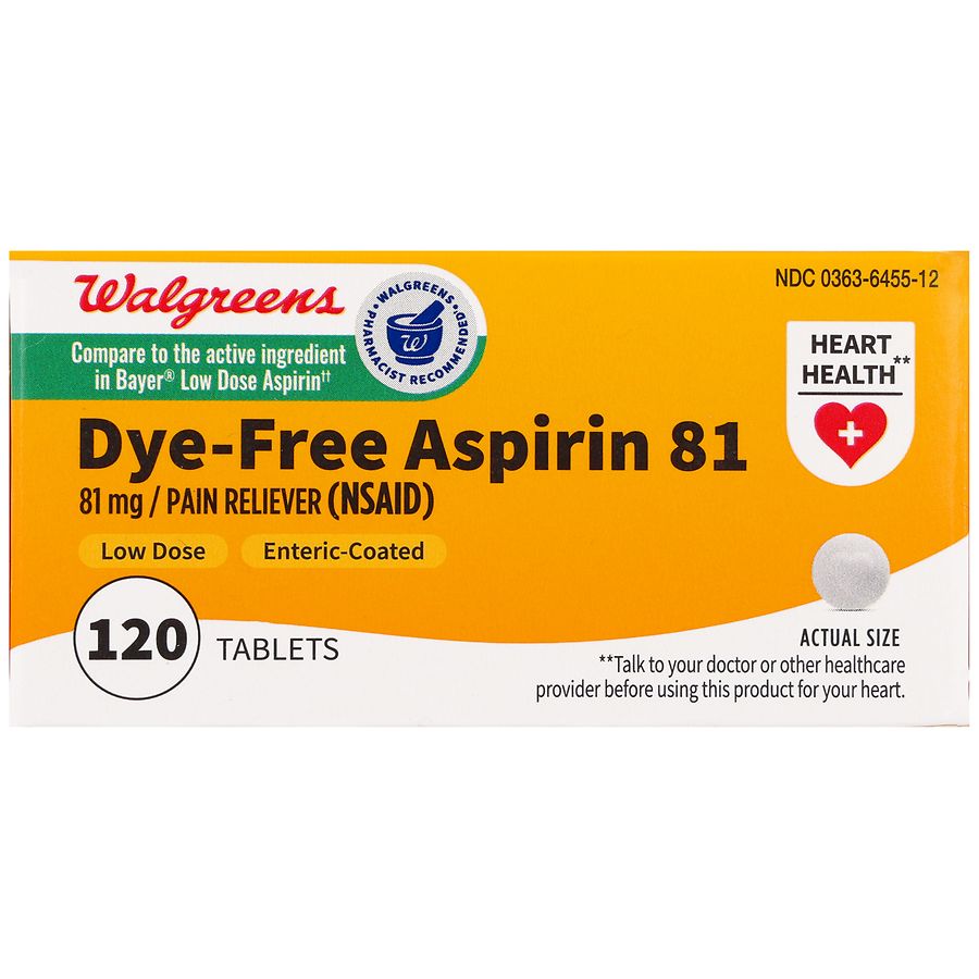 Walgreens Dye-Free Aspirin 81 mg Low Dose Enteric-Coated Tablets