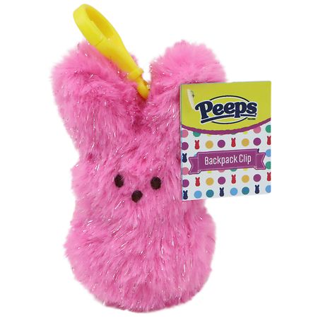 Peeps Fluffy Bunny Plush Backpack Clip 4-Inch Pink