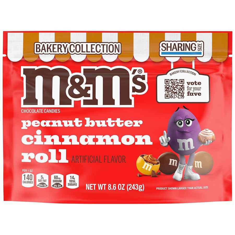 M&M's Peanut Butter Cinnamon Roll Chocolate Candy, Sharing Size, Resealable Bag