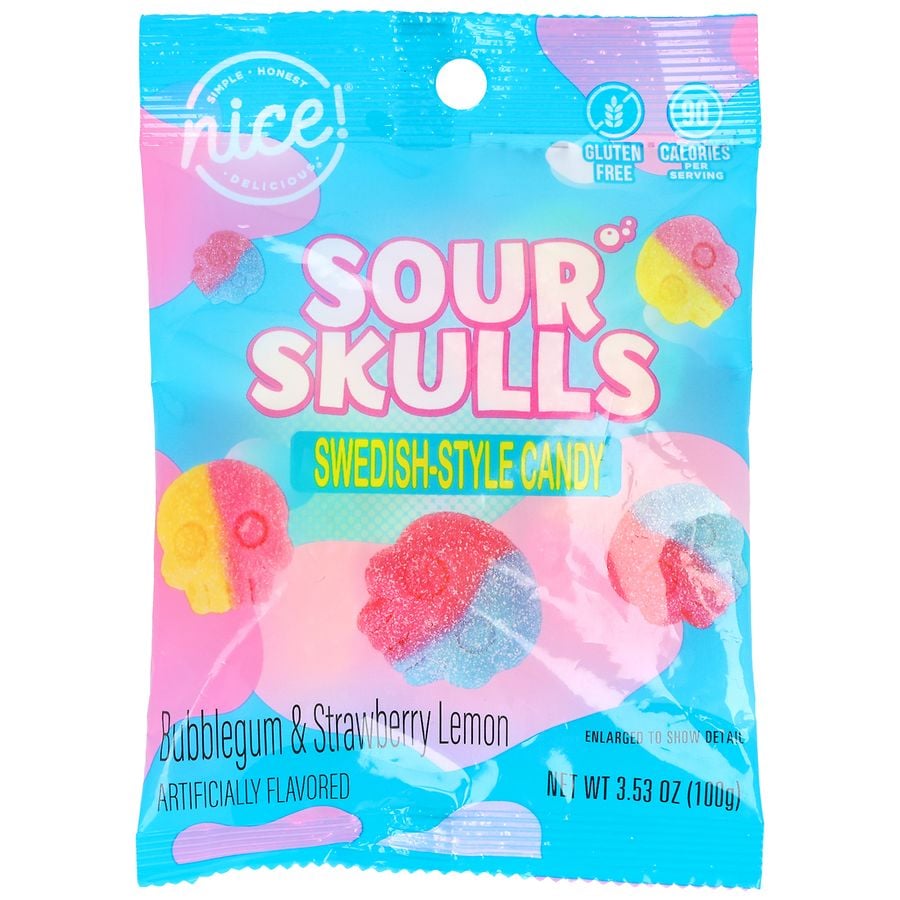 Nice! Sour Skulls Swedish-Style Candy Bubblegum & Strawberry Lemon