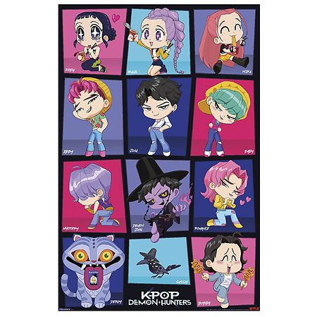 Trends International K-Pop Demon Hunters Chibi Grid Rolled Poster 22.375" x 34"