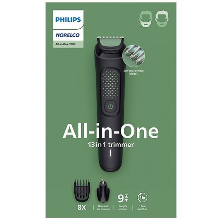 Philips Norelco All-in-One 3000, Hair & Beard 13-in-1 Trimmer with Attachments (MG3919/ 50) Black