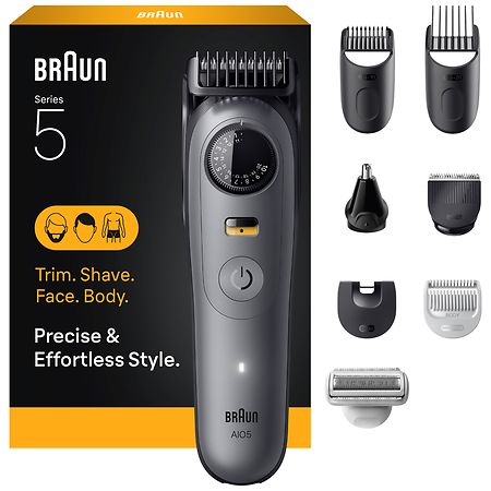 Braun All-in-One Series 5 Trimmer Kit, 40 Lengths, Ultra Sharp Blade, AIO 5510 Moonstone Grey