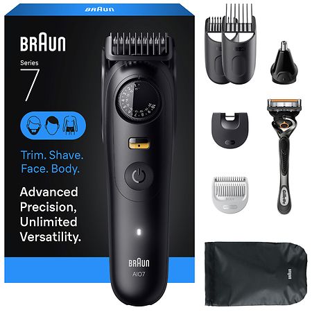 Braun All-in-One Series 7 Trimmer Kit, 40 Lengths, Sharp Metal Blade, AIO 7530 Matte Black