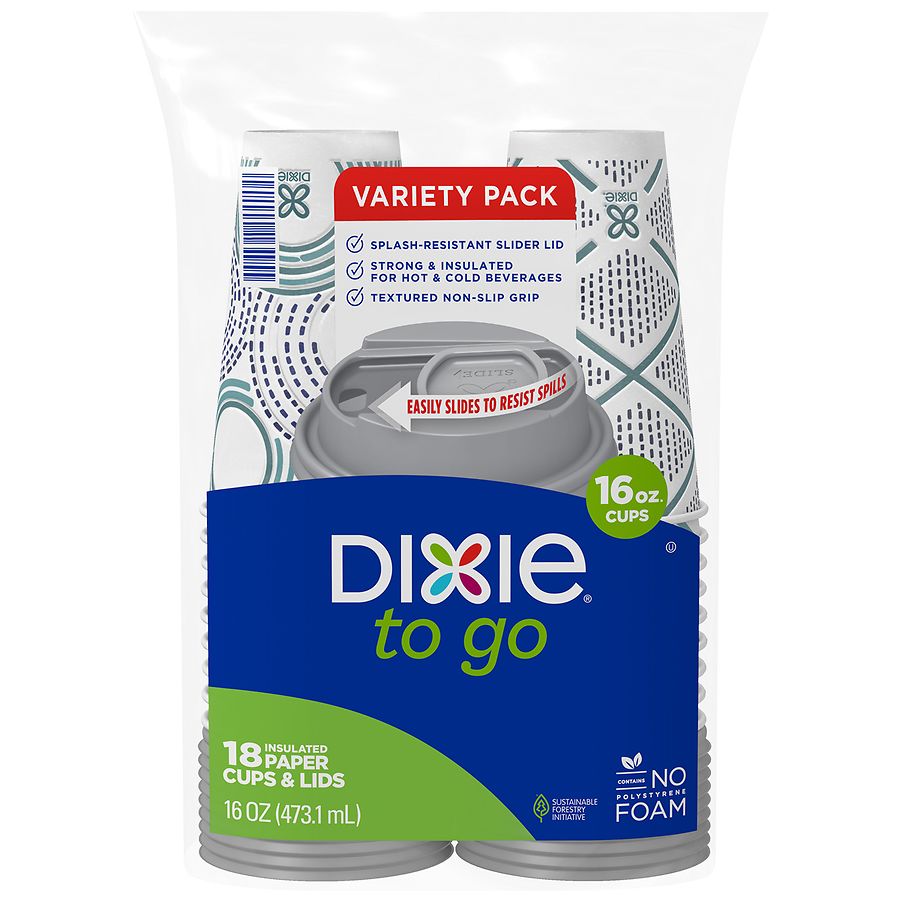 Dixie To Go Paper Hot Cups with Lids 16 Ounce