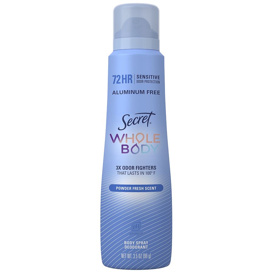 Secret Whole Body Deodorant Spray for Women, Aluminum Free, 72 Hour Odor Protection Powder Fresh