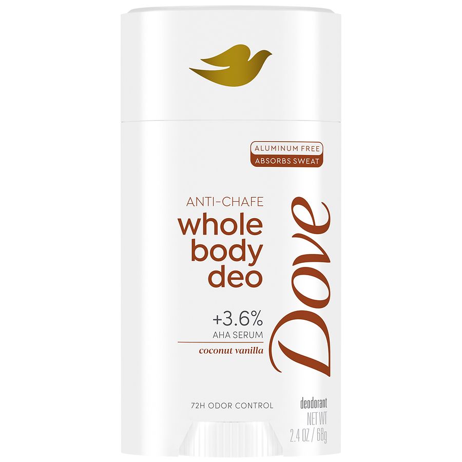 Dove Whole Body Deo Aluminum Free Anti-Chafe Deodorant Stick for Women Coconut Vanilla
