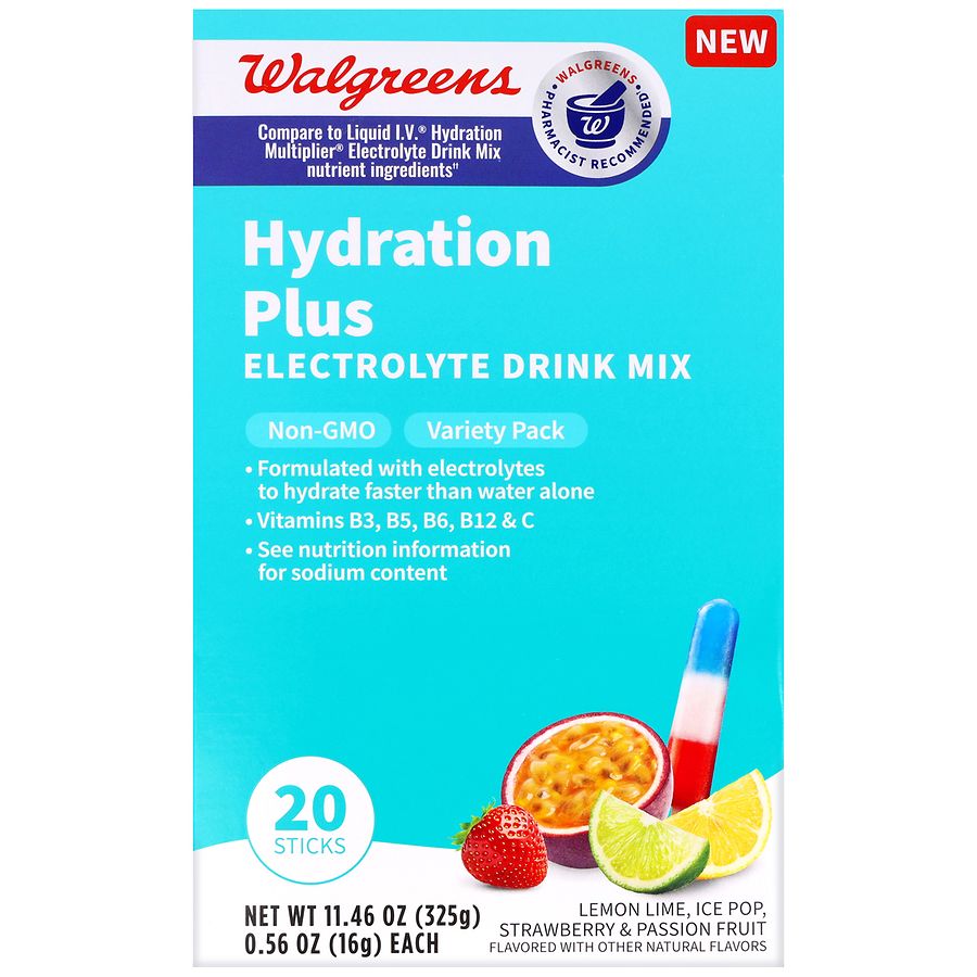 Walgreens Hydration Plus Electrolyte Drink Mix Lemon Lime, Ice Pop, Strawberry & Passion Fruit