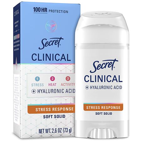 Secret Clinical Strength Antiperspirant Deodorant for Women Soft Solid, 100HR Sweat & Odor Protection Stress Response