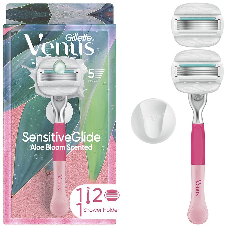 Gillette Venus Sensitive Special Edition Womens Razor Set; Handle, Blade Refills & Shower Holder Aloe Bloom