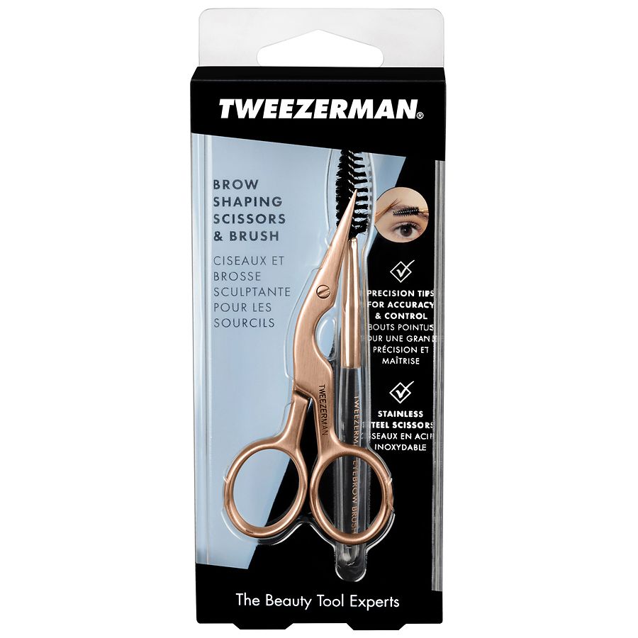 Tweezerman Brow Shaping Scissors & Brush Rose Gold