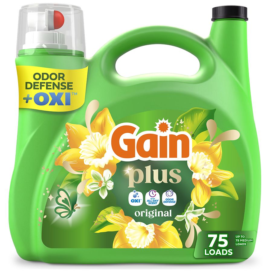 Gain Plus Liquid Washing Detergent, Cleaner, Fresher, with Oxi Original