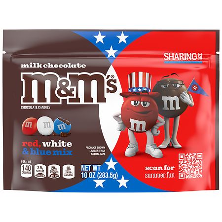 M&M's Milk Chocolate Red, White & Blue Summer Candy, Share Size, Resealable Bag - 10.0 oz