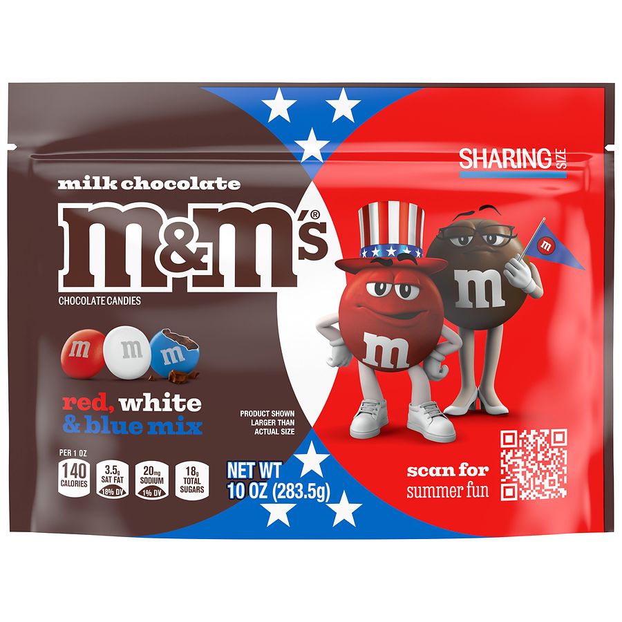 M&M's Milk Chocolate Red, White & Blue Summer Candy, Share Size