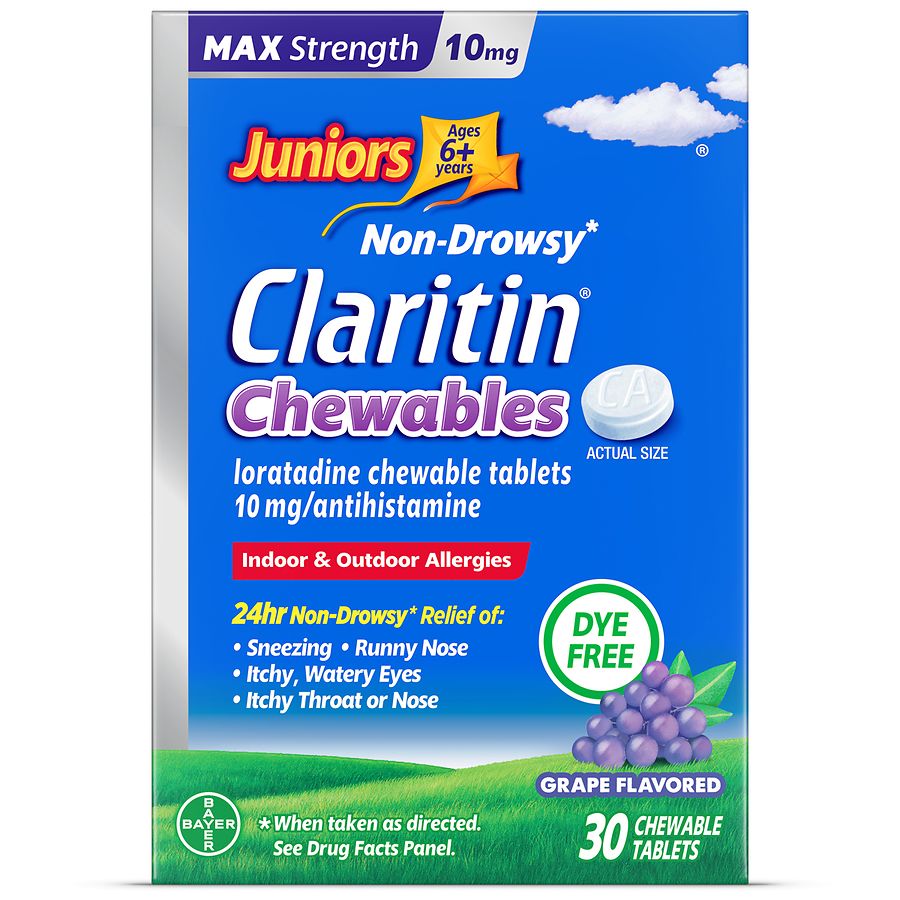 Claritin Juniors Max Strength 10mg Chewables, Non-Drowsy Allergy Relief Grape