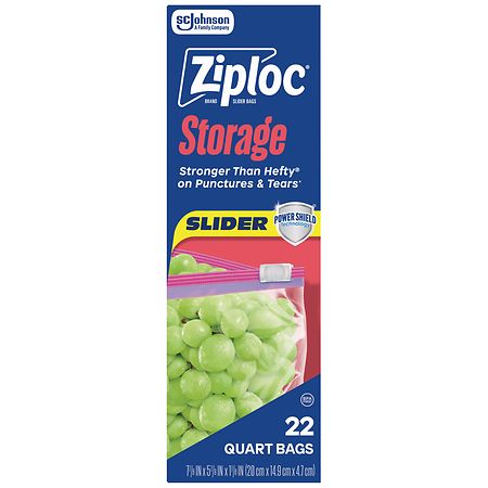 Ziploc Slider Storage Bags, Expandable Bottom Quart