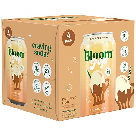 Bloom Pop Prebiotic Soda Root Beer Float - 12.0 fl oz x 4 pack