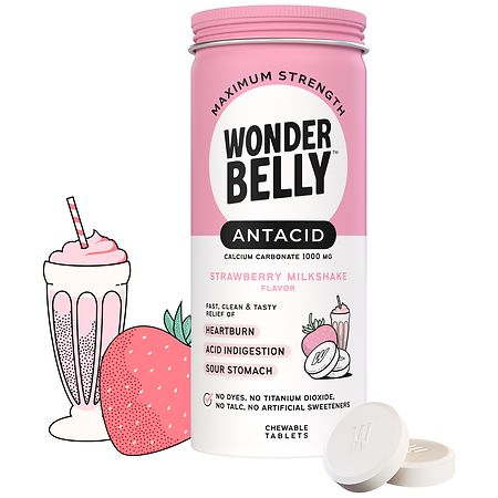 Wonderbelly Antacid 1000mg Chewable Heartburn Relief Tablets - Strawberry Milkshake - 60ct