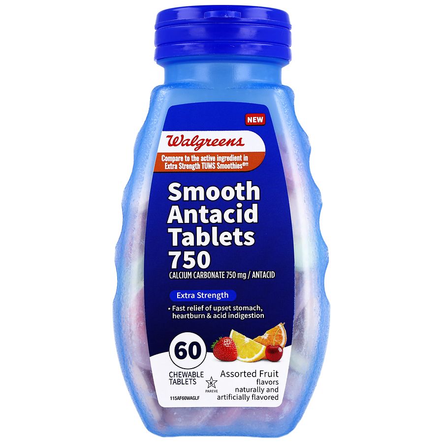 Walgreens Smooth Antacid Tablets 750 Extra Strength Assorted Fruit