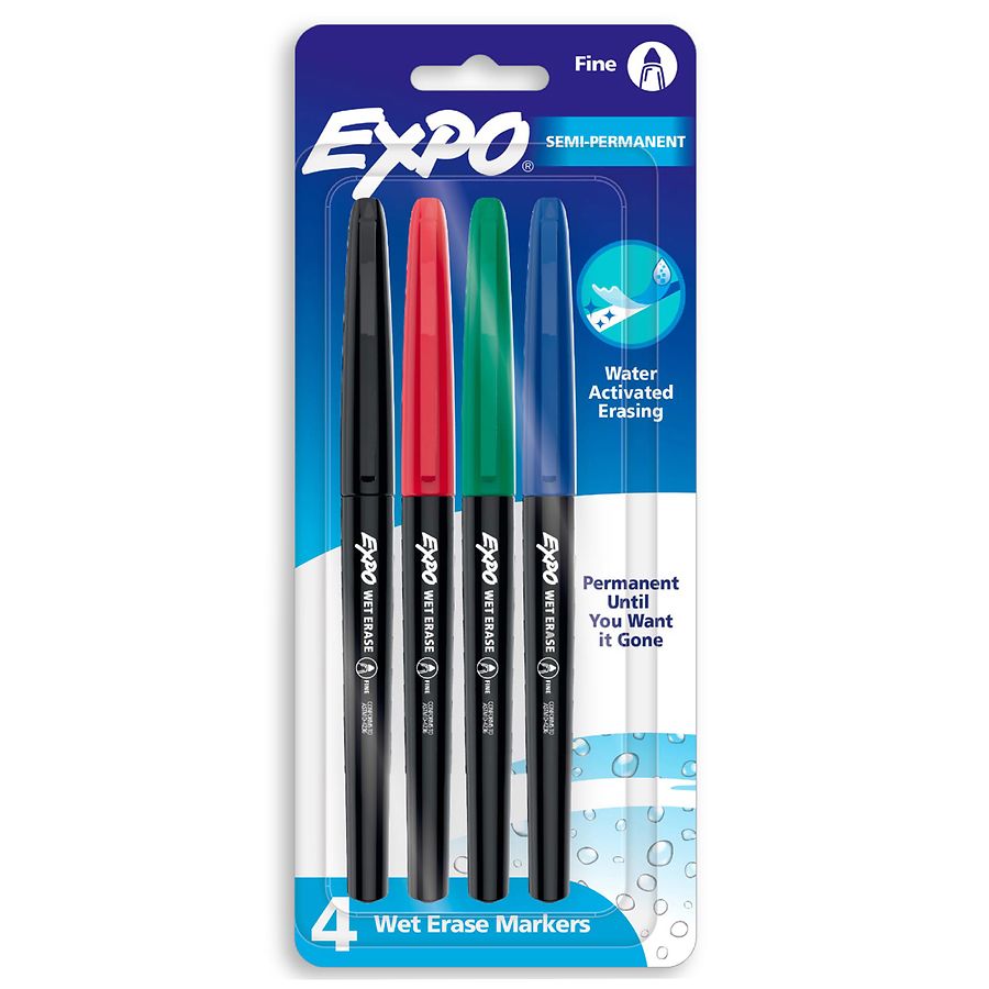 Expo Fine Tip Semi-Permanent Wet Erase Markers Assorted