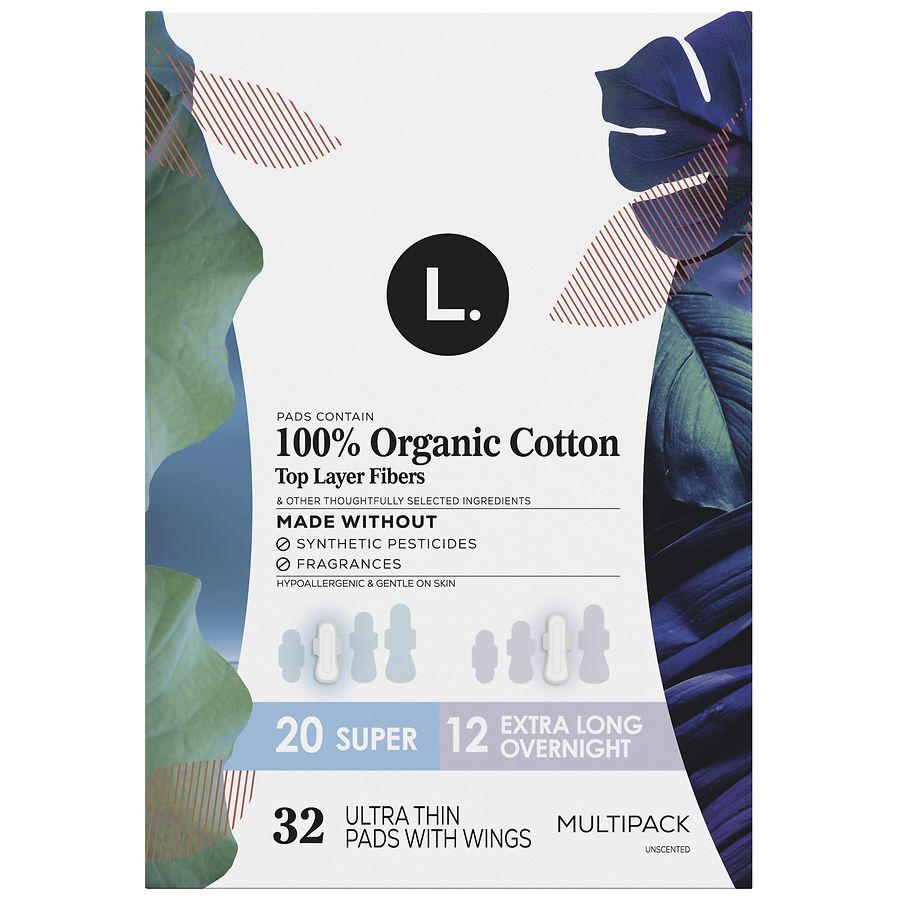 L. Ultra Thin Pads with Wings Unscented, Super + Extra Long Overnight Absorbency