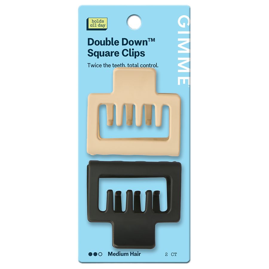 Gimme Double Down Square Double Teeth Claw Clips Medium Hair Black/Tan