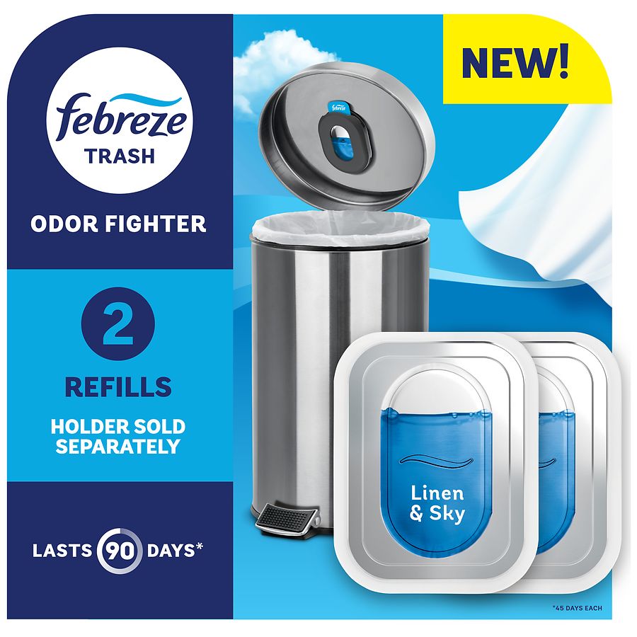 Febreze Trash Odor Fighter, Trash Can Air Freshener Linen & Sky