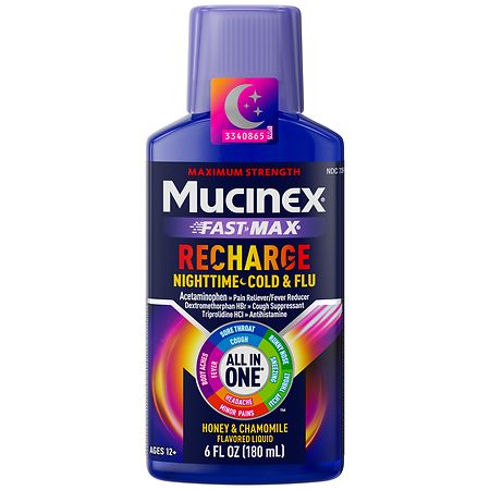 Mucinex Fast-Max Recharge Nighttime Cold & Flu, All in One Liquid Honey & Chamomile
