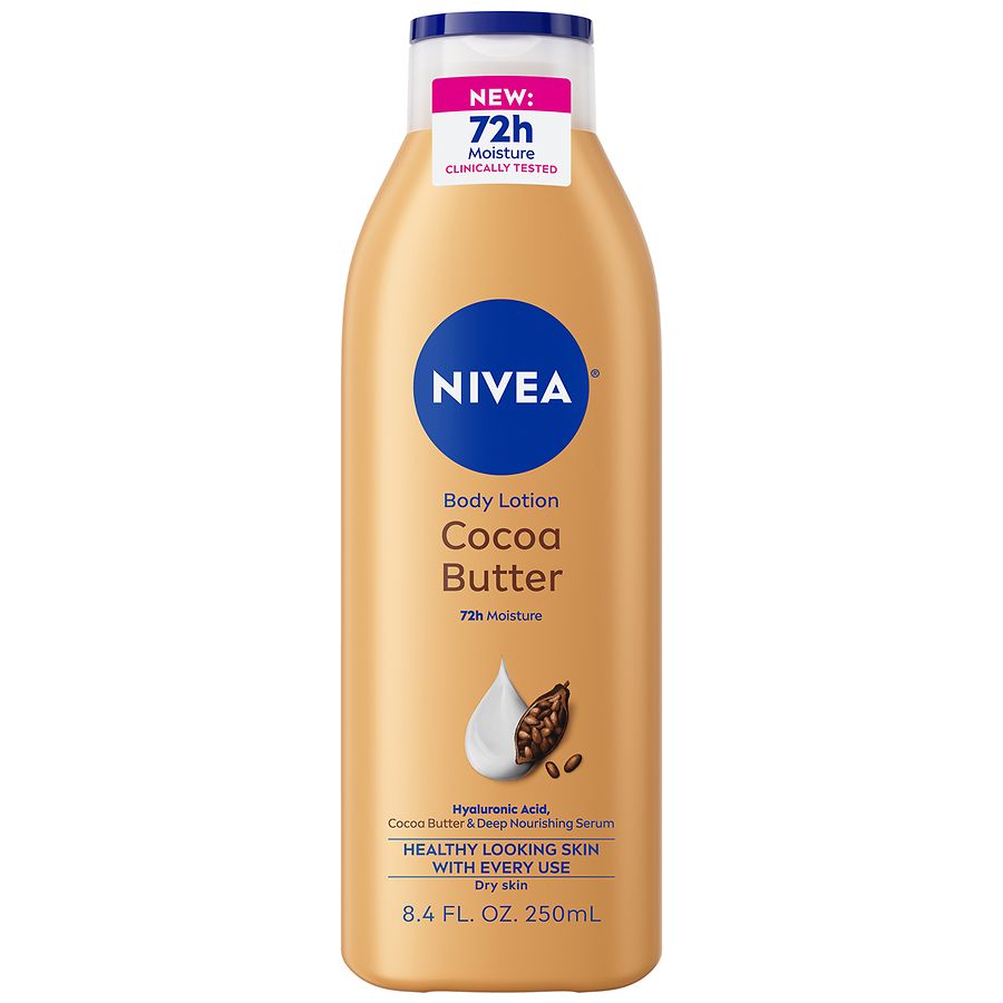 Nivea Body Cocoa Butter Body Lotion for Dry Skin with Hyaluronic Acid, 72Hr Moisturizer