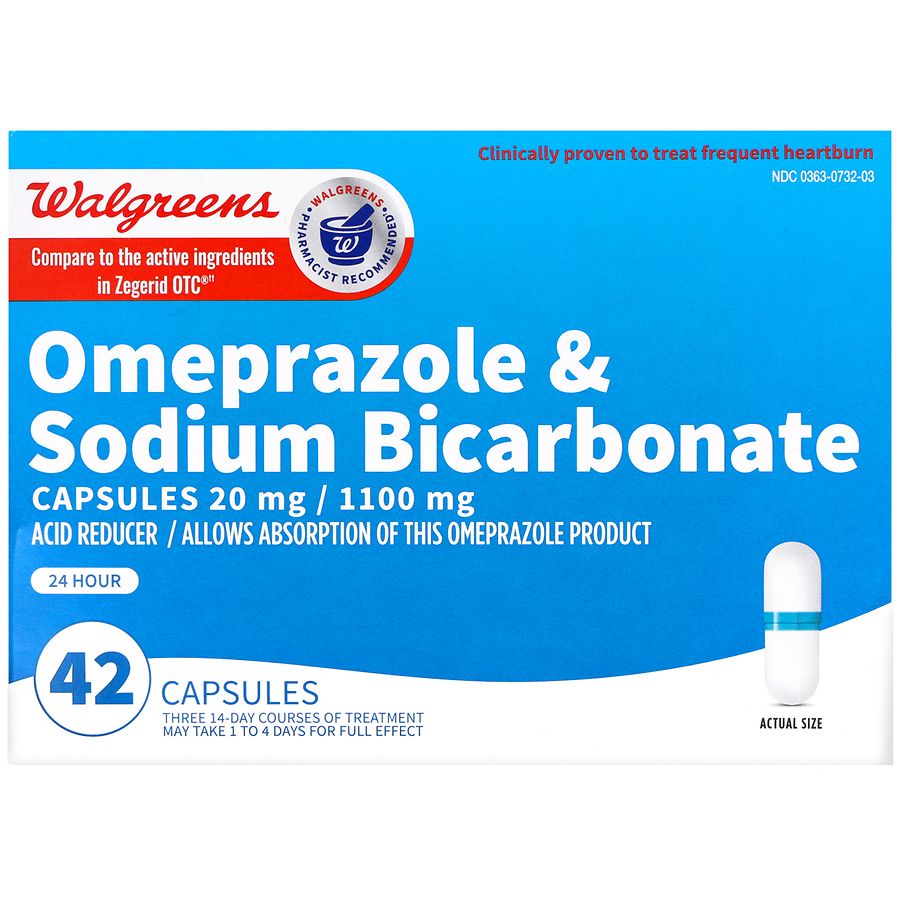 Walgreens 24 Hour Omeprazole 20 mg & Sodium Bicarbonate 1100 mg Acid Reducer Capsules