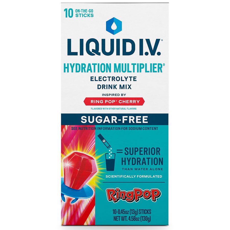 Liquid I.V. Hydration Multiplier - Sugar Free Electrolyte Drink Mix Ring Pop Cherry, 10ct