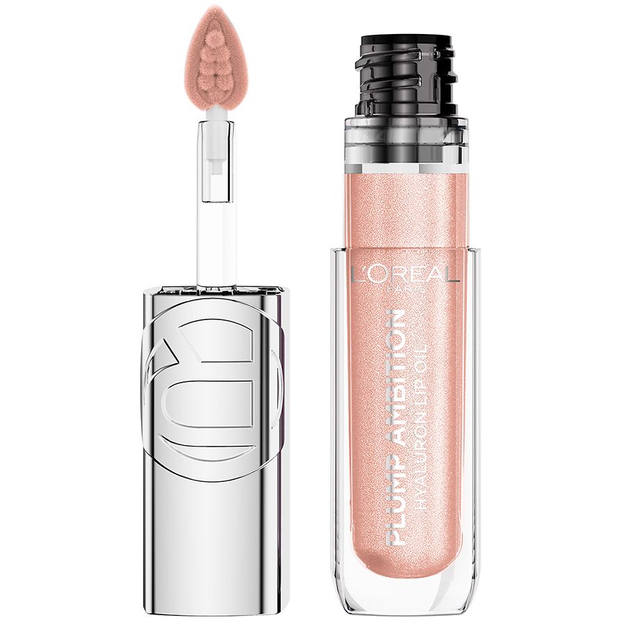 L'Oreal Paris Plump Ambition Hyaluron Lip Oil Shimmer, 24 Hour Hydration, Quartz Lights