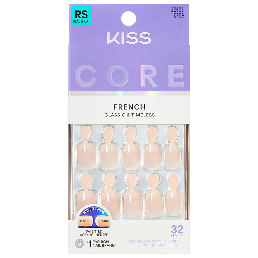 Kiss CORE French Fake Nails Real Short Your Moment, Pink