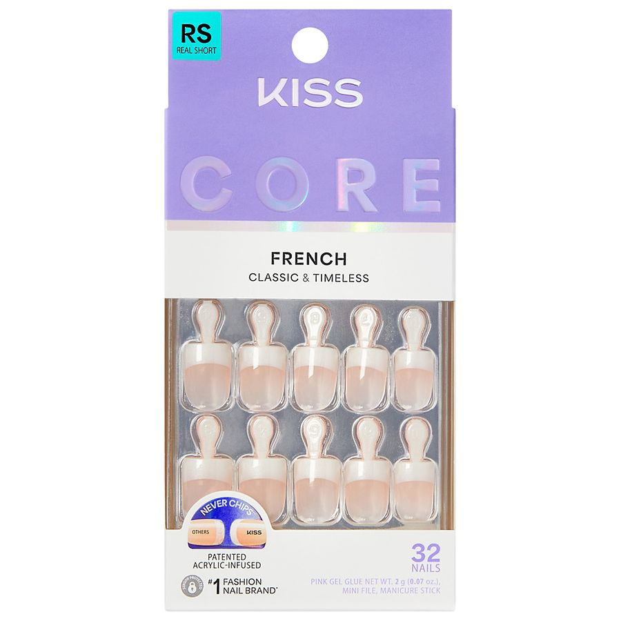 Kiss CORE French Fake Nails Real Short I Wish, White