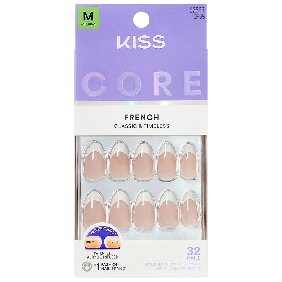 Kiss CORE French Fake Nails Medium Curiosity, White