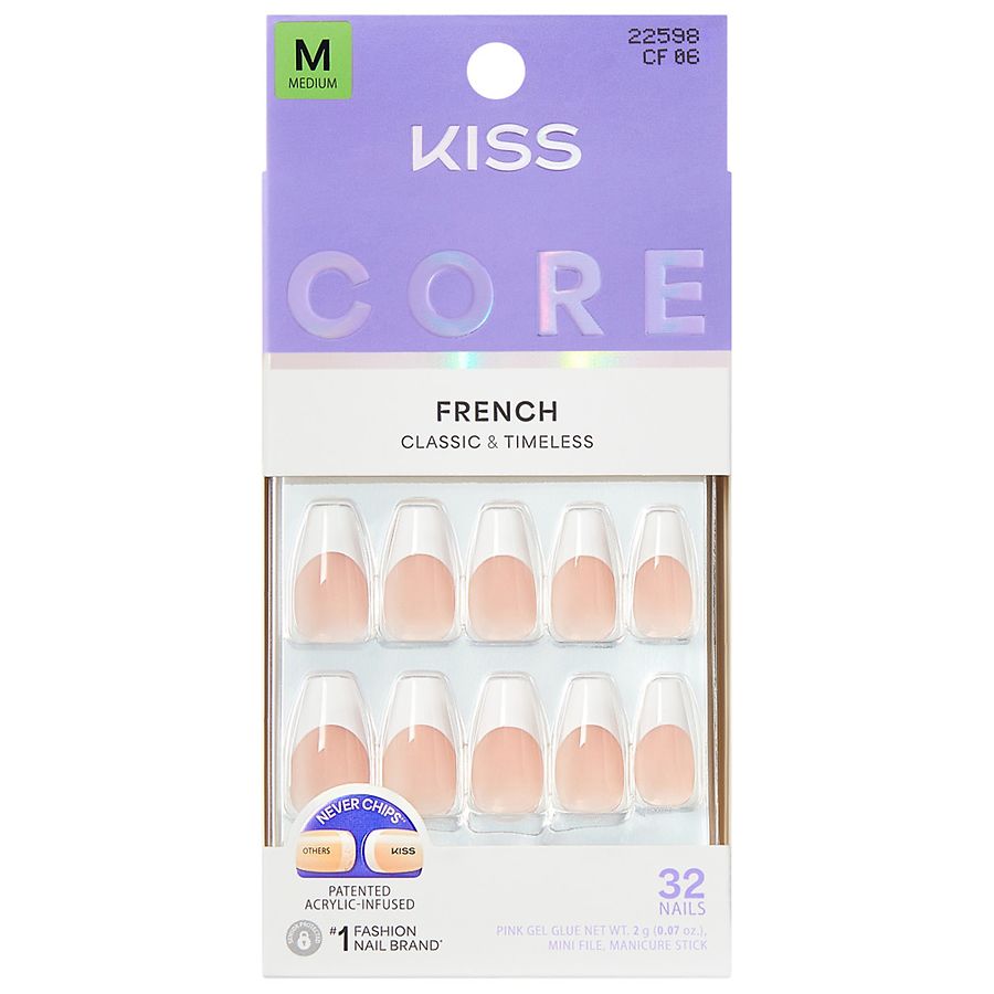Kiss CORE French Fake Nails Medium Reunion, White