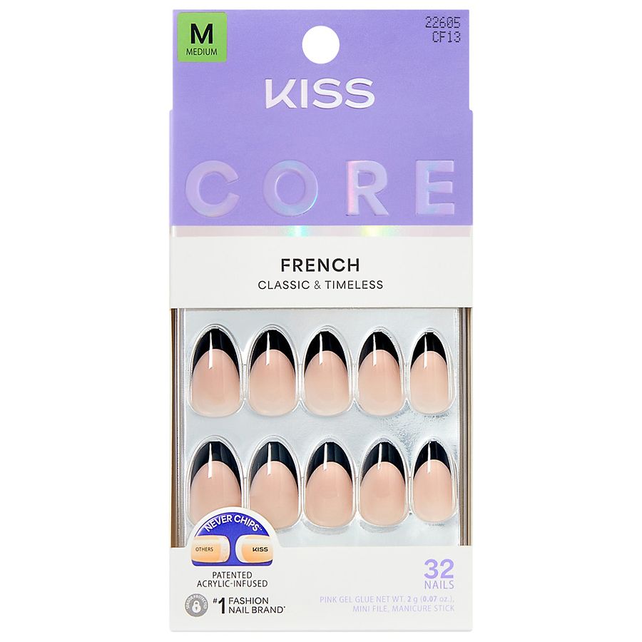 Kiss CORE French Fake Nails Medium Full of Fun, Black