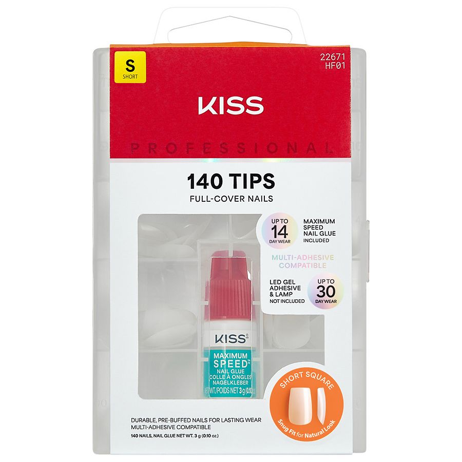 Kiss Glue on Fake Nails Short White
